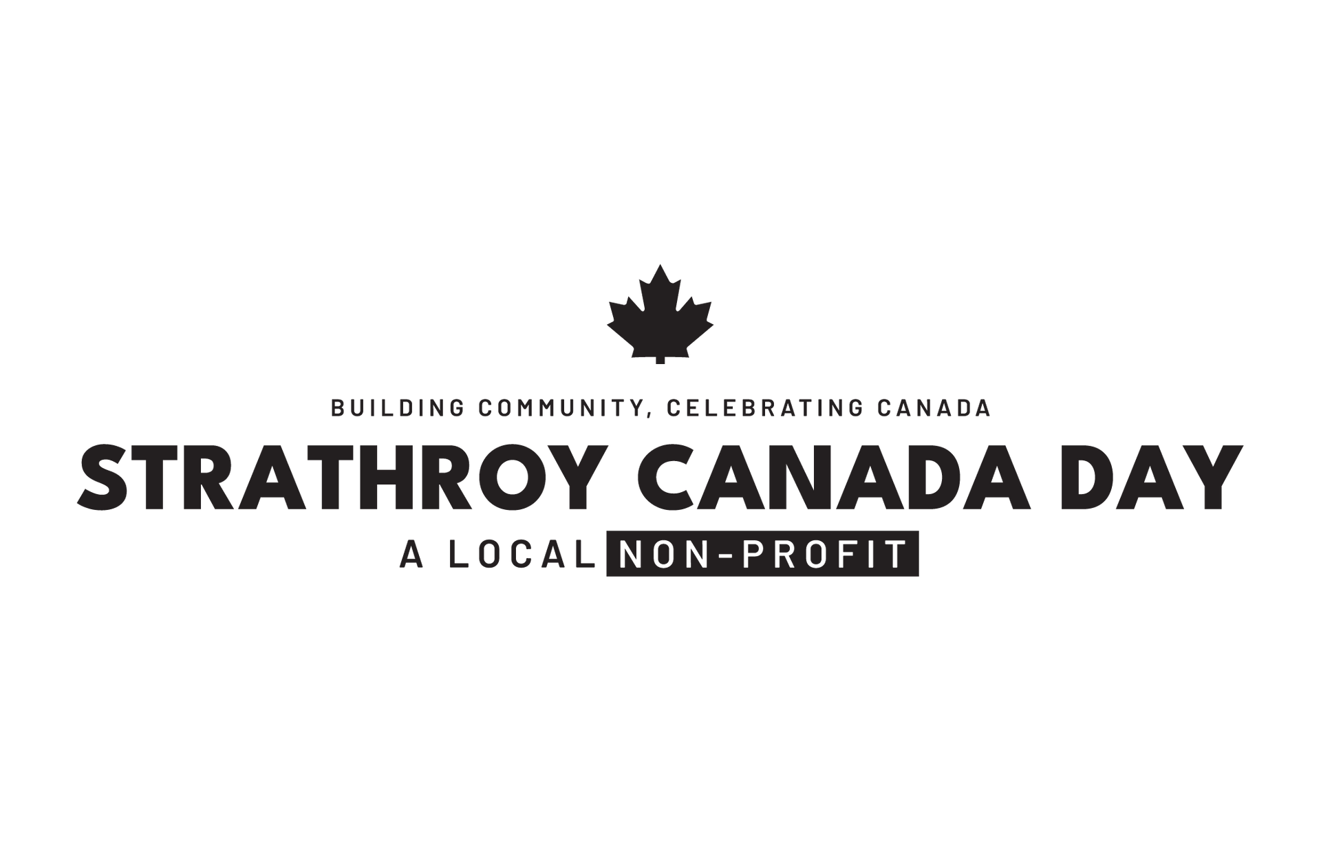 A black and white logo for strathroy canada day a local non-profit.