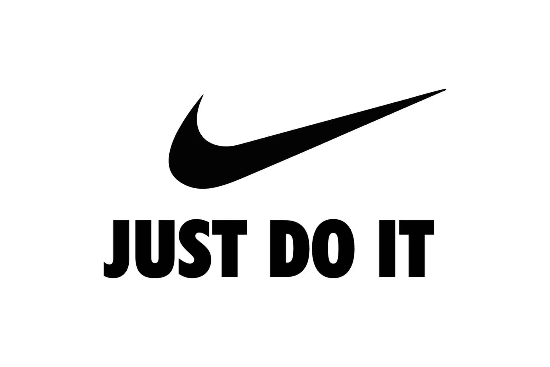 The nike logo is black and white and says `` just do it ''.