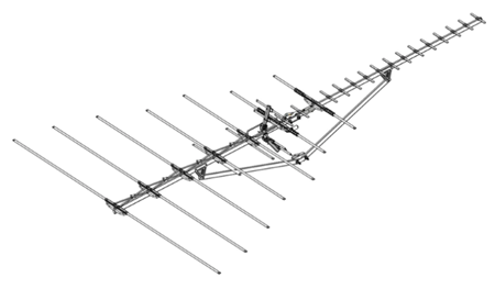 An outdoor, multi-element directional TV antenna.