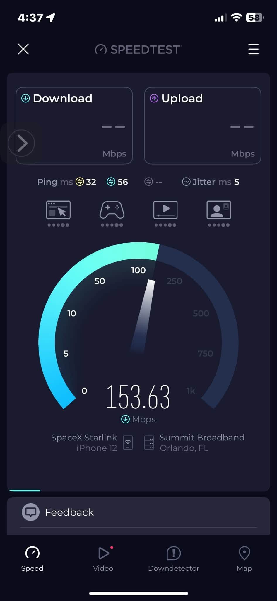 Starlink Download Speed During Heavy Rain in Ocala