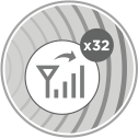 Icon with cellular signal bars and antenna rotating, multiplied by 32.