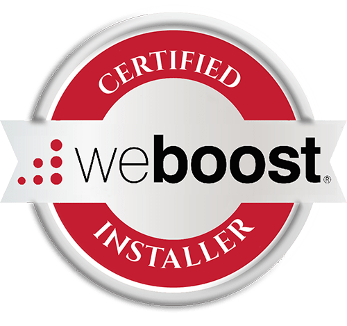 Certified Weboost Installer badge, red and silver circular design.