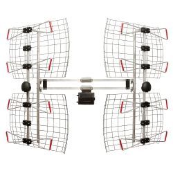 Large outdoor TV antenna with multiple elements, mounted on a pole.