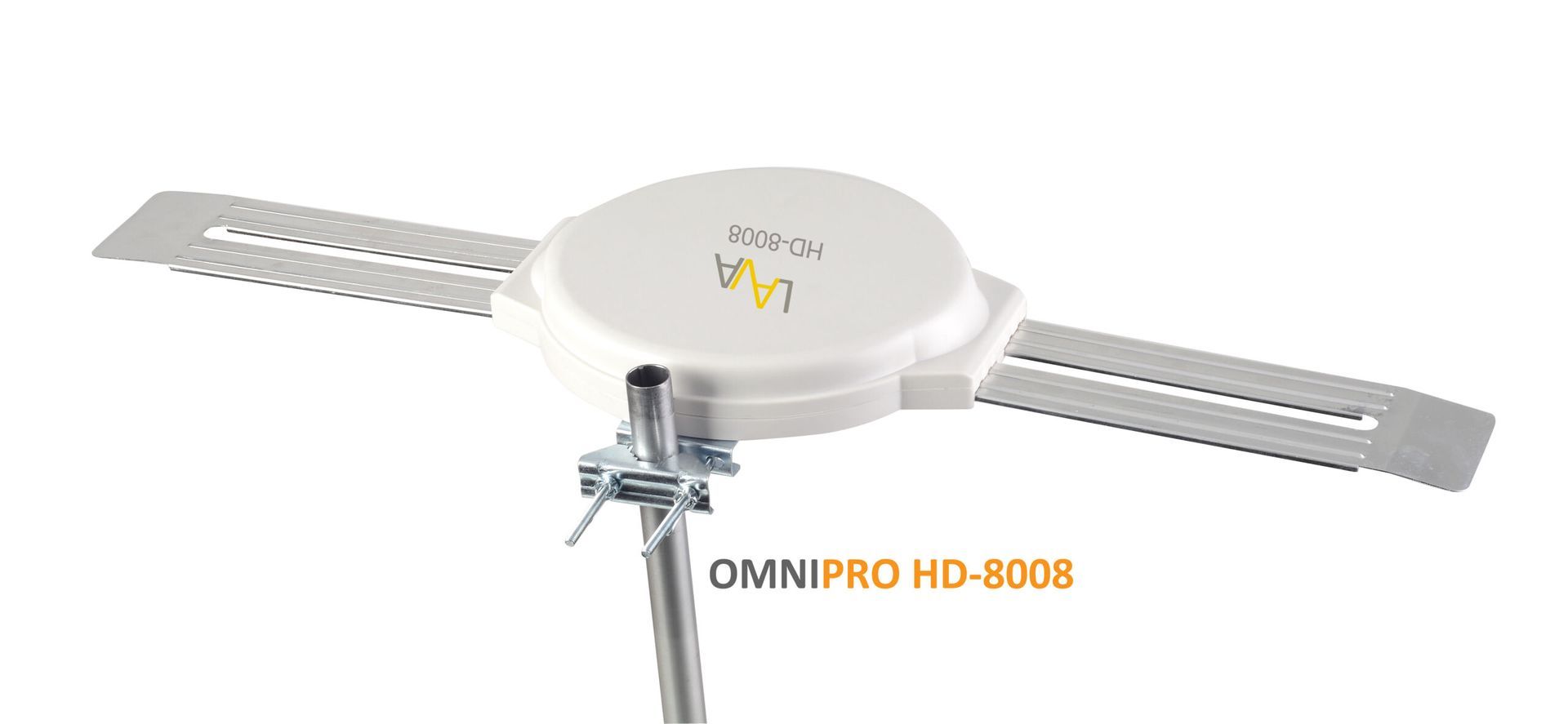 White Televes DIGINOVA antenna, orange and black logo, mounted on a wall.