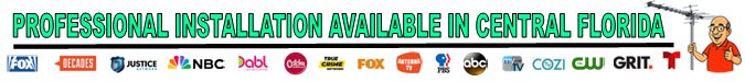 Green text stating: PROFESSIONAL INSTALLATION AVAILABLE IN CENTRAL FLORIDA. Small images of logos and a stick figure.