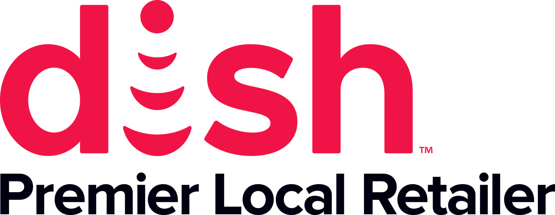 Dish logo with red text and signal waves,