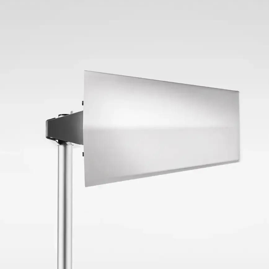 Silver rectangular reflector panel mounted on a pole.