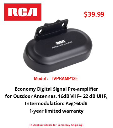 RCA digital signal pre-amplifier for outdoor antennas, priced at $39.99.