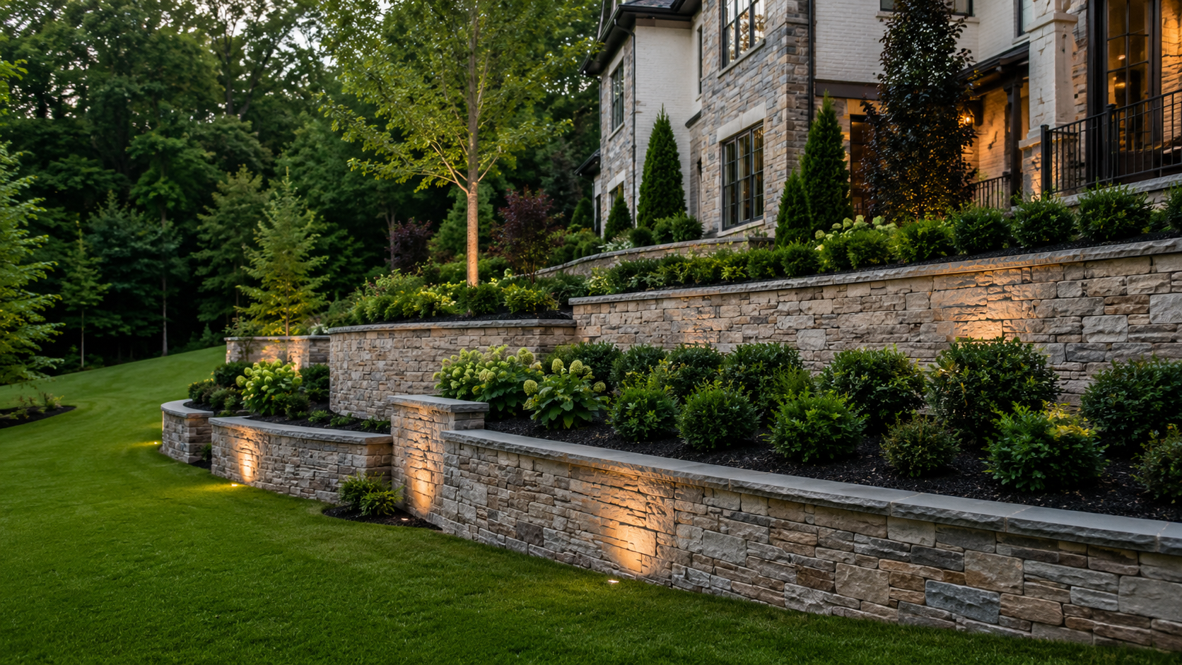 Close-up of a weathered stone wall with gray and tan bricks and mortar lines