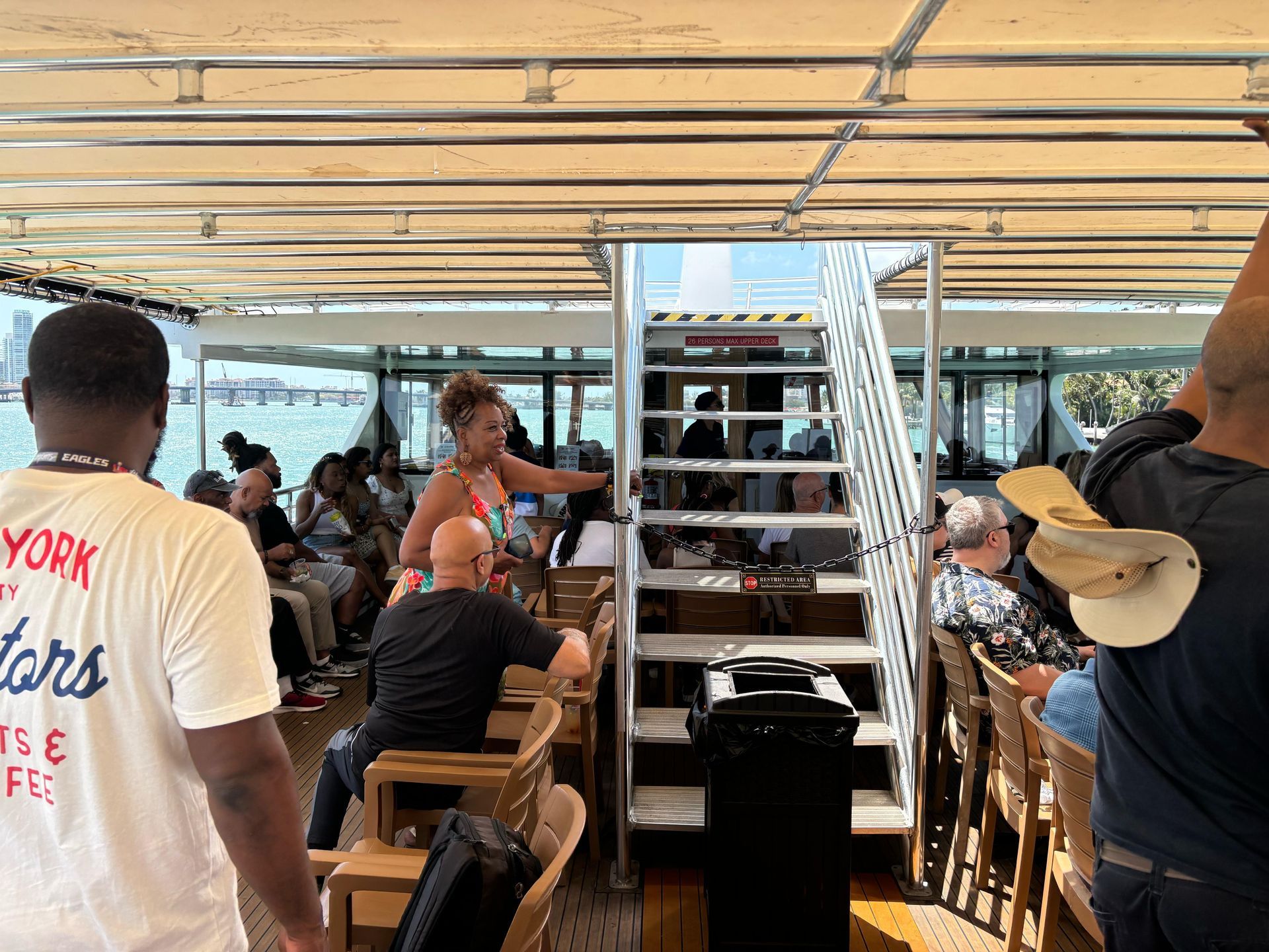 Guest enjoy the upper top deck on the sightseeing Mansion tour of Miami