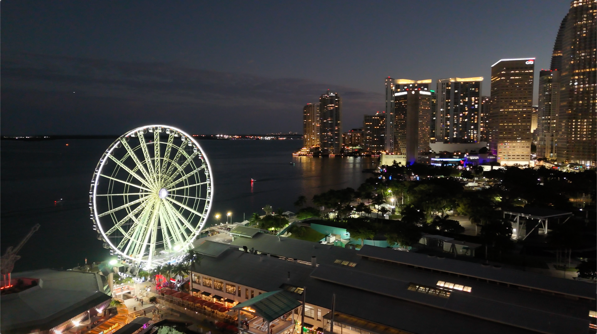 Downtown Miami Bayside at night