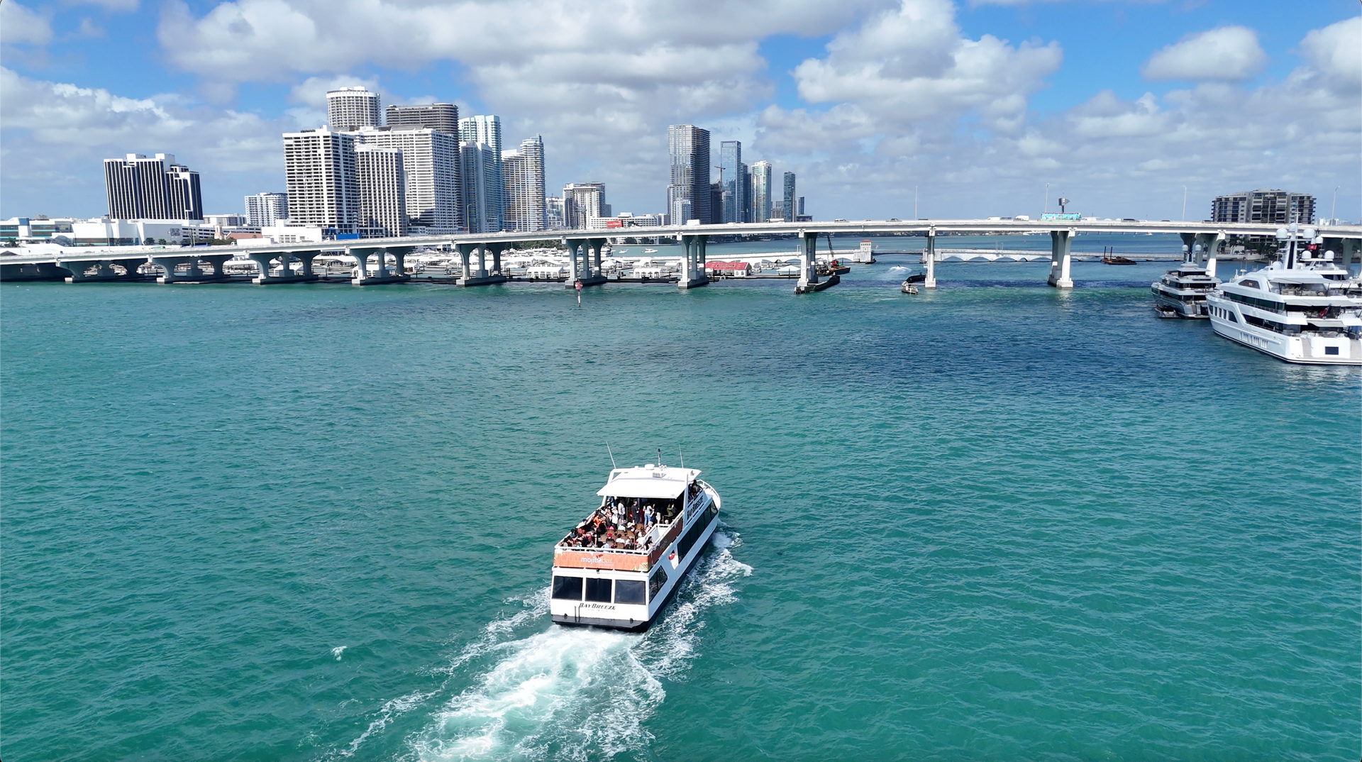 Close-up of luxury yachts on Biscayne Bay Cruise