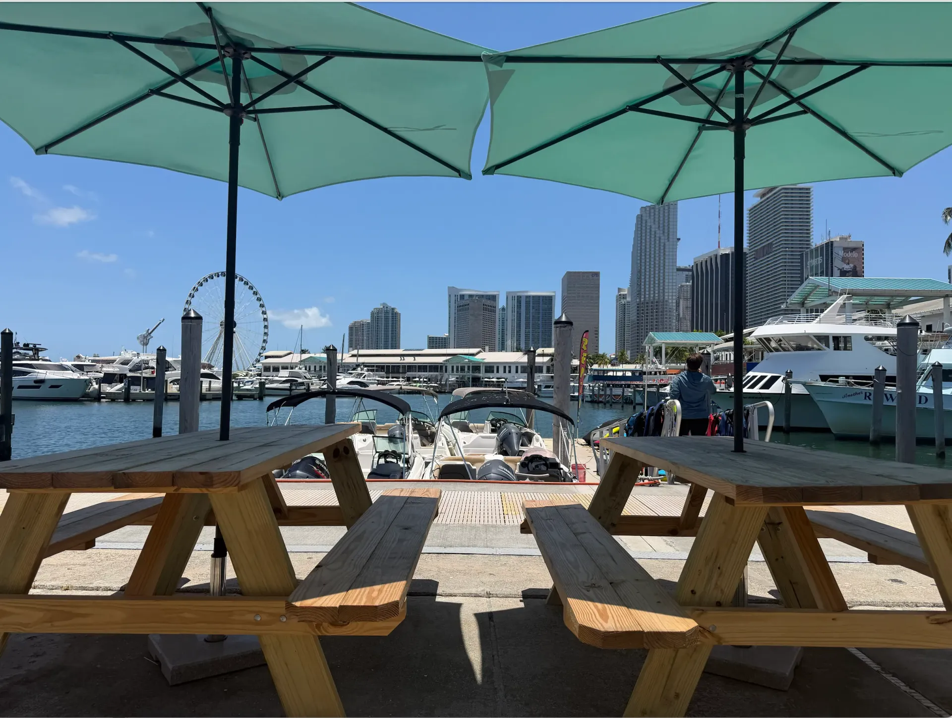 Outdoor seating area at Bayside Marketplace near the Miami Jet Ski Rental departure location
