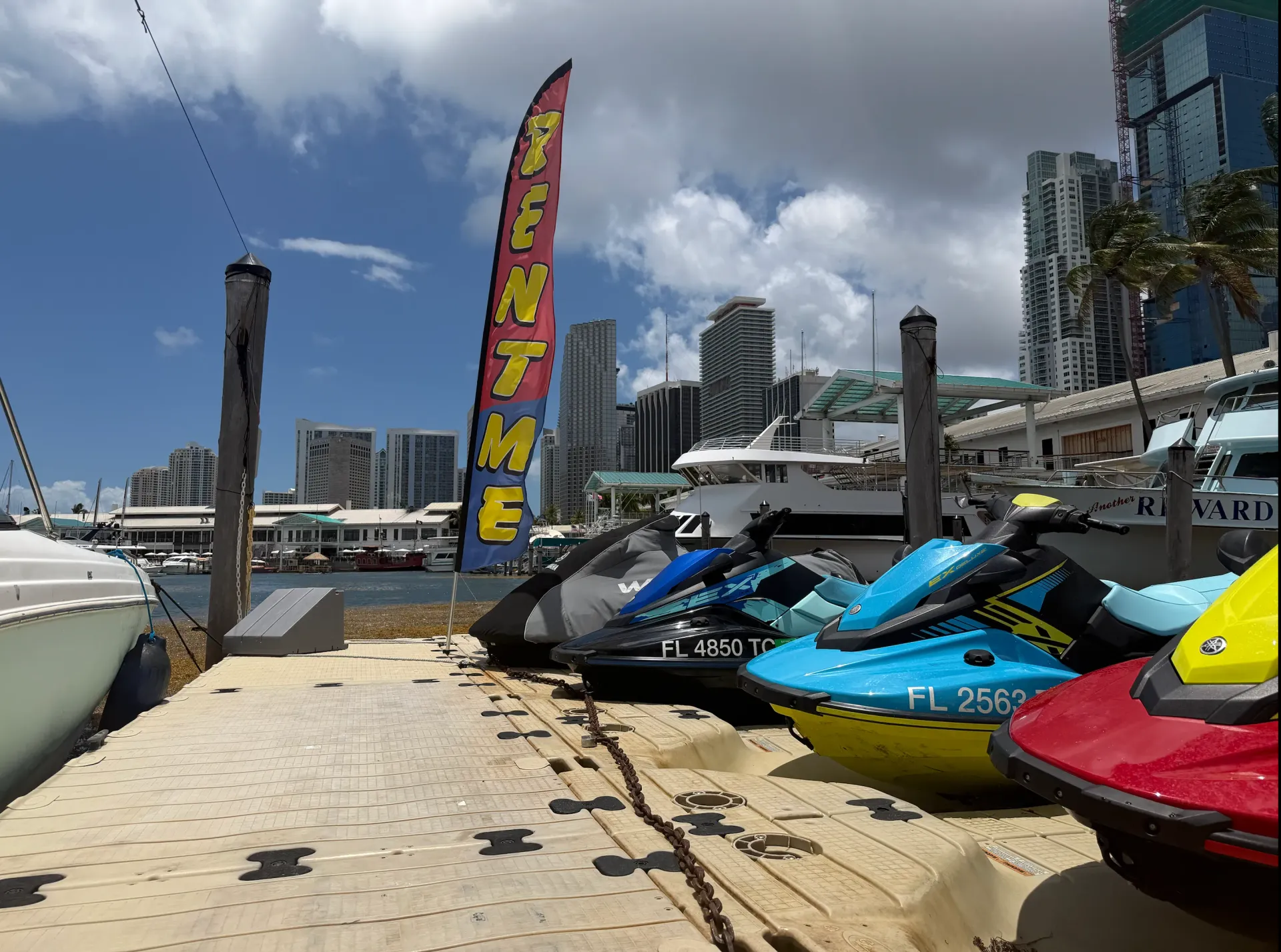 Fleet of Yamaha WaveRunners at Bayside Marketplace for Miami Jet Ski Rentals in Downtown Miami