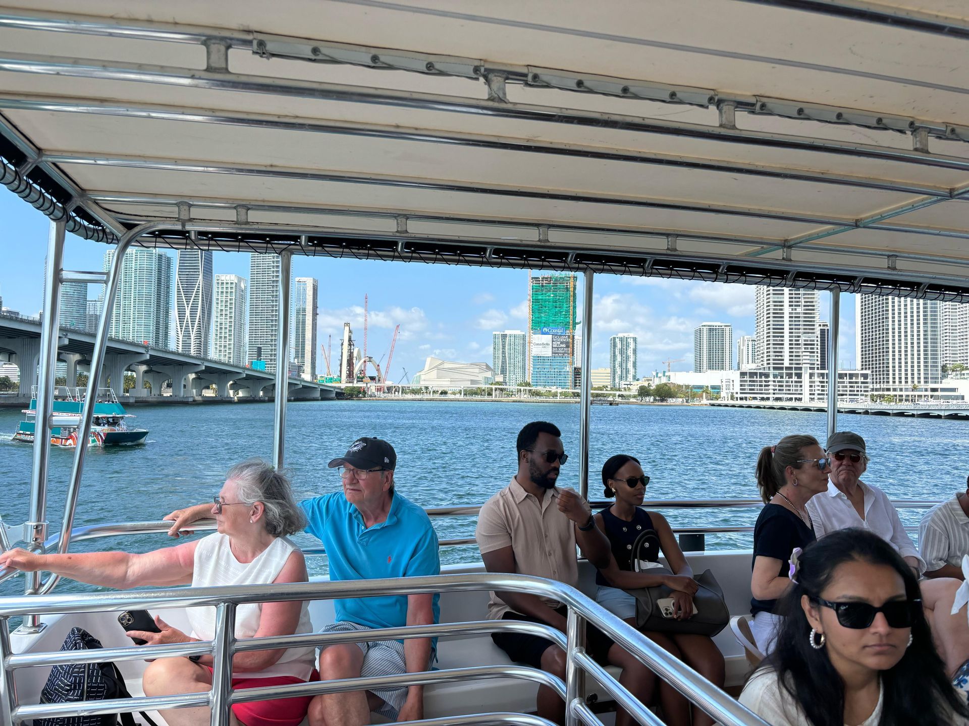 passengers on the Miami boat tour top deck 