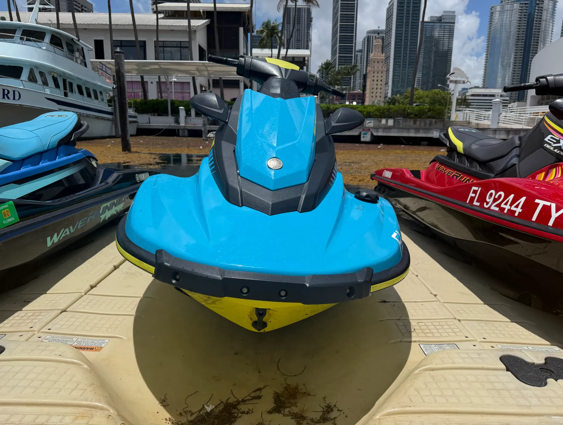 Blue Yamaha WaveRunner used for Miami jet ski rides and rentals at Bayside Marketplace