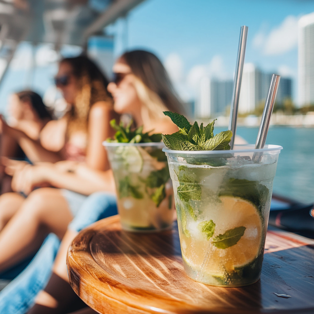 Drinks on a boat cruise in Miami