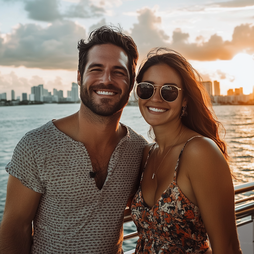 Scenic selfie capturing the glow of the Port of Miami and Miami skyline.