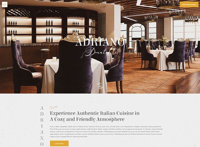 A screenshot of a website for a restaurant called adriano