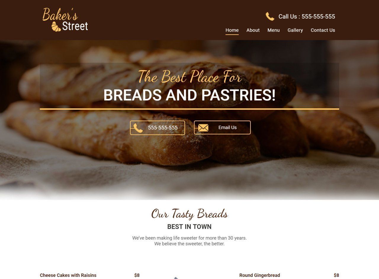 A website for a bakery called the best place for breads and pastries.