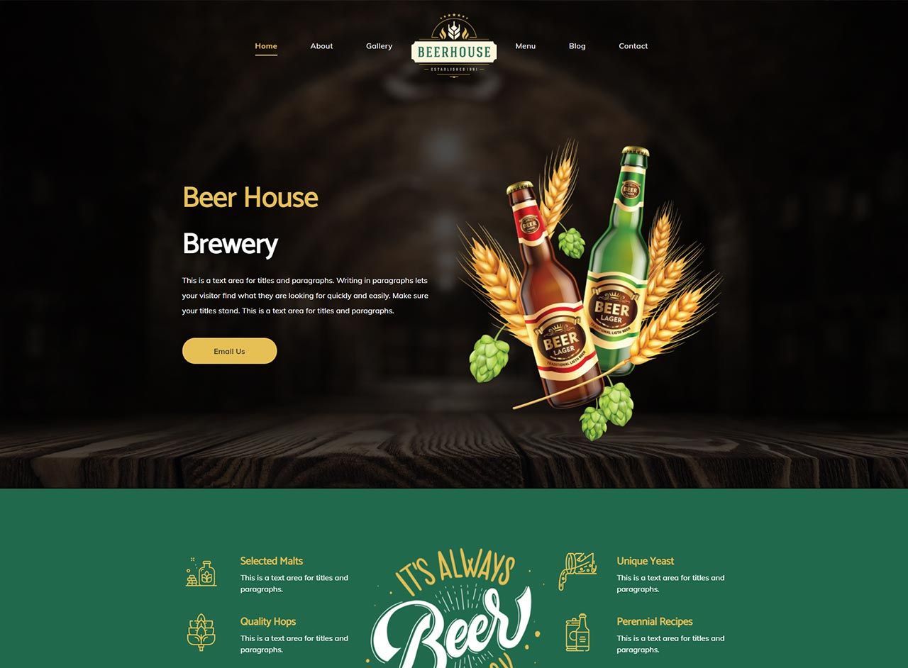A screenshot of a beer house brewery website.