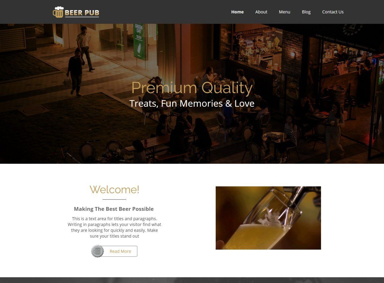 A screenshot of a website with a picture of a person pouring beer into a glass.