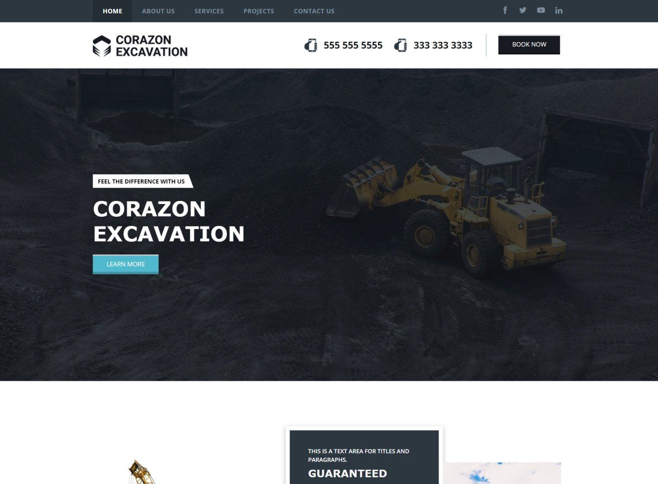 A website for a company called corazon excavation