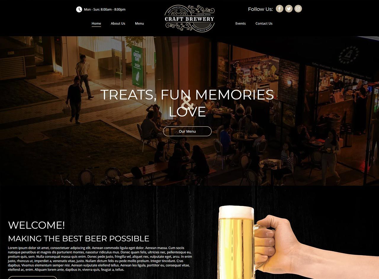 A hand is holding a beer mug on a website.
