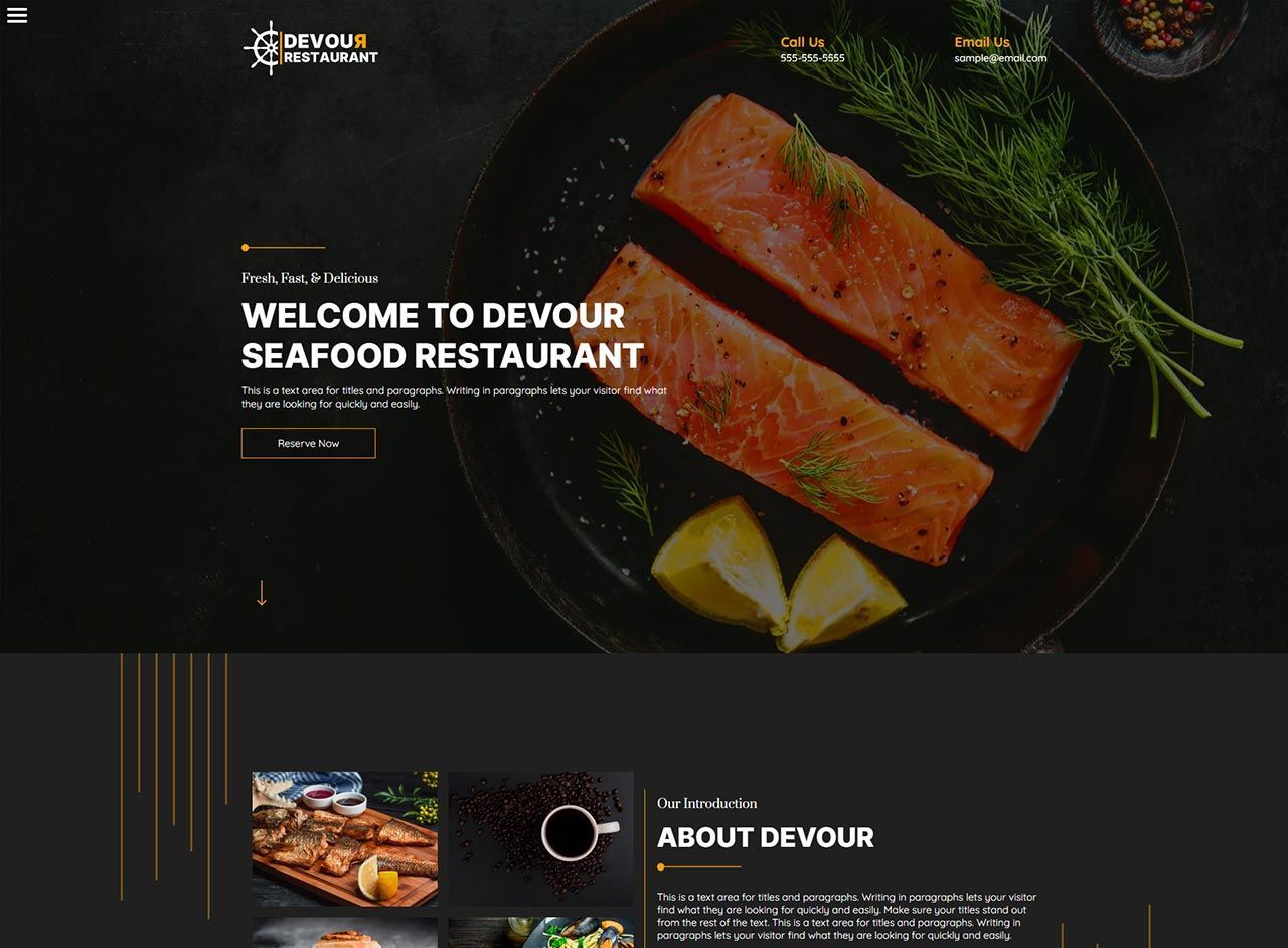 A screenshot of a website for a seafood restaurant.