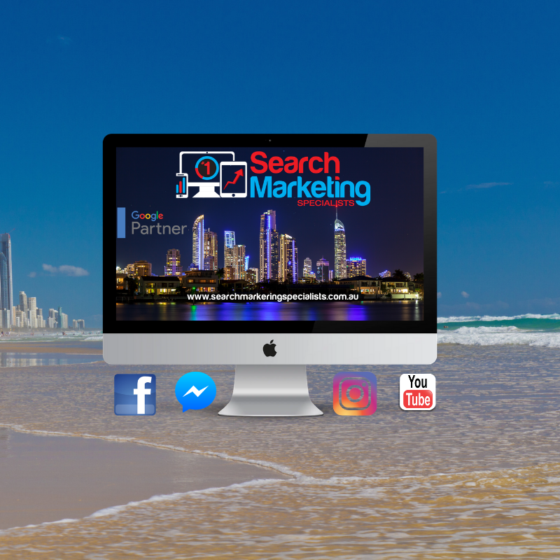 A computer screen with search marketing written on it
