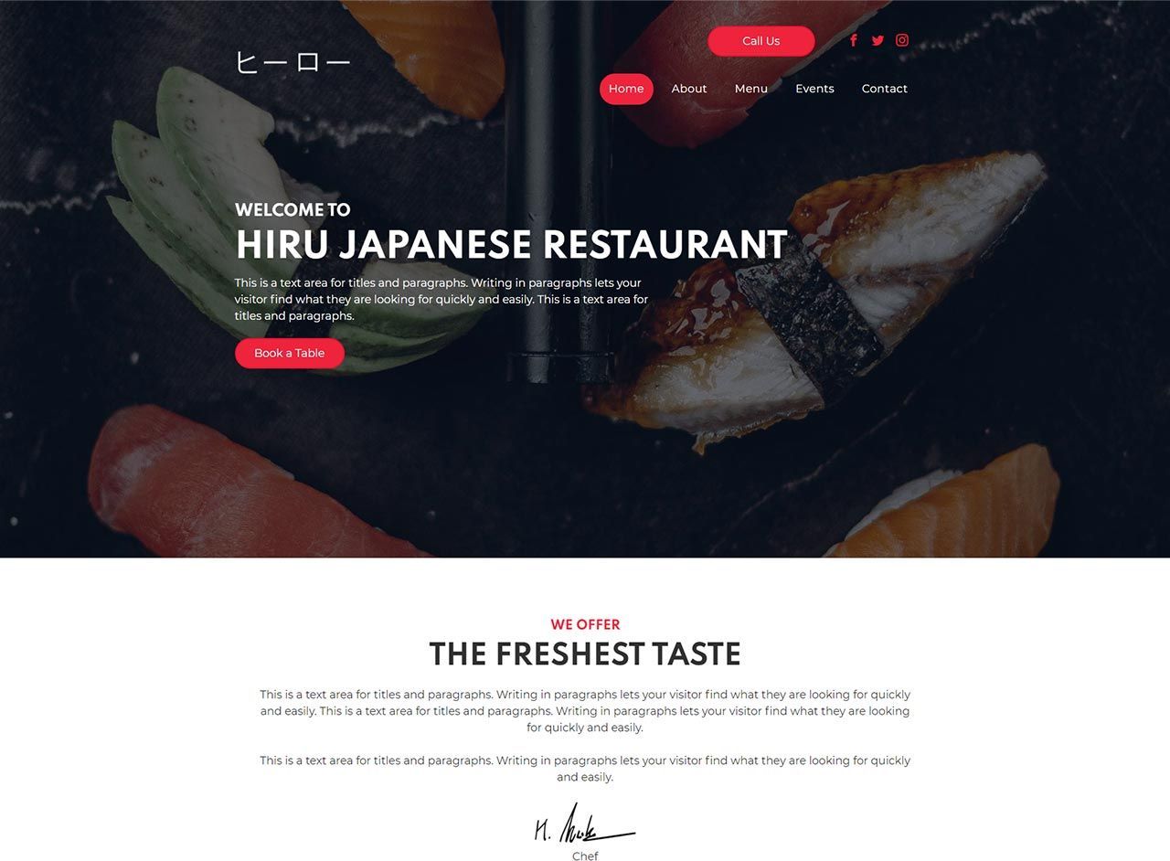 A screenshot of a website for a japanese restaurant.