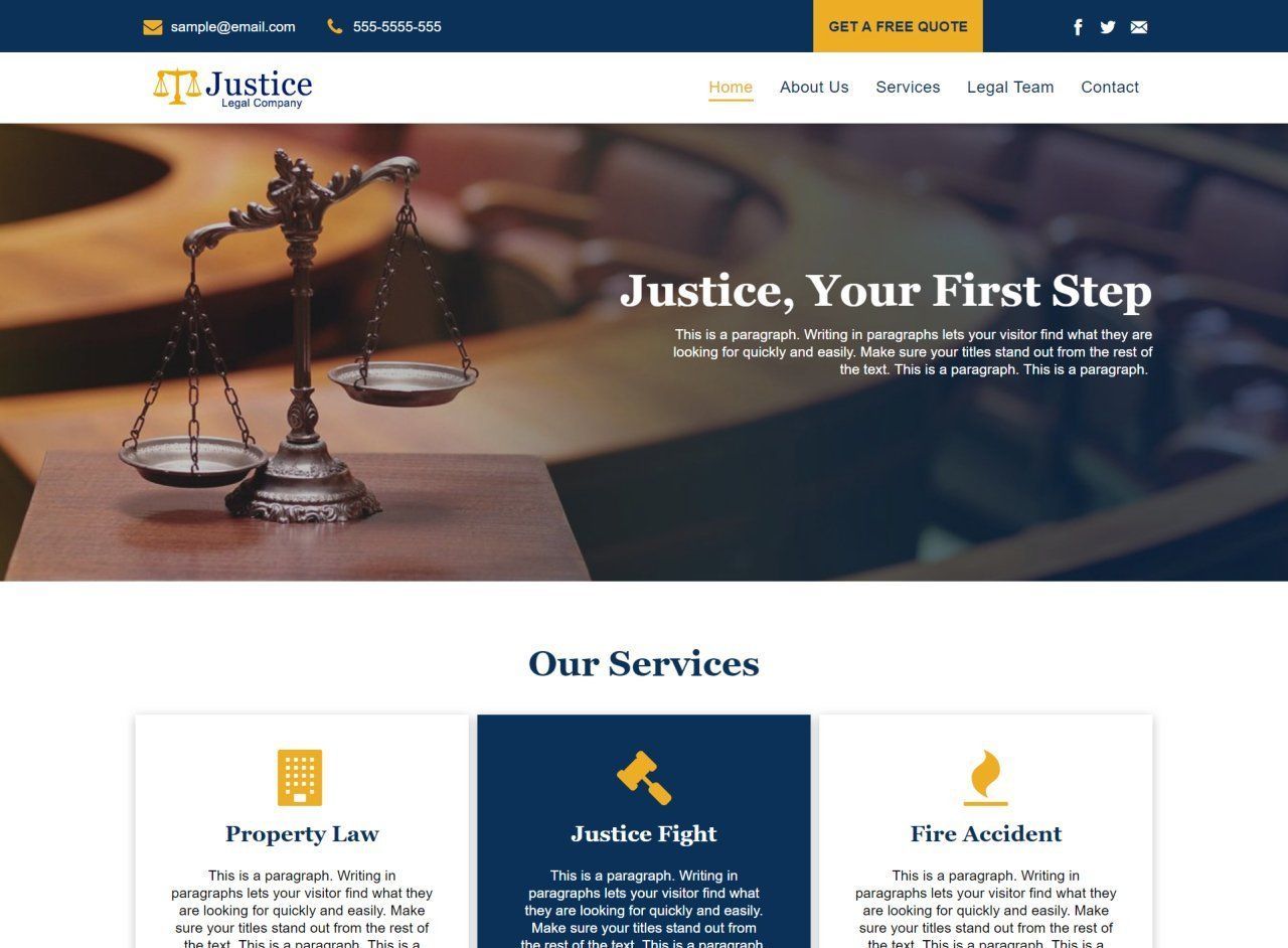 A website for a law firm called justice