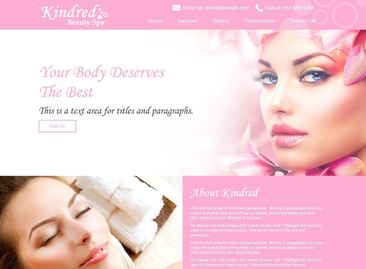 A website for a beauty salon with a woman getting a massage.
