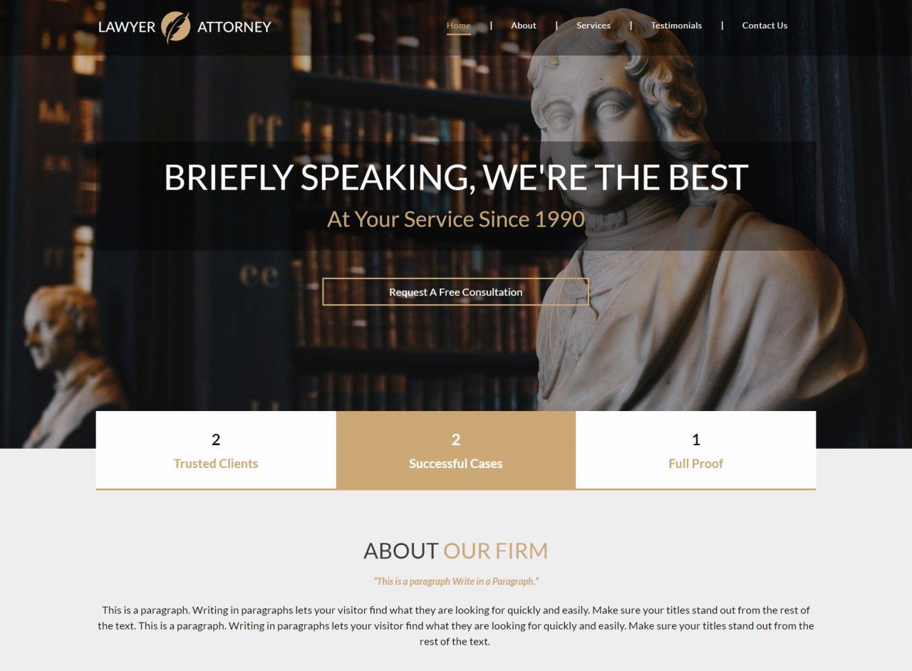 A briefly speaking website shows a statue of a man in front of a bookshelf.