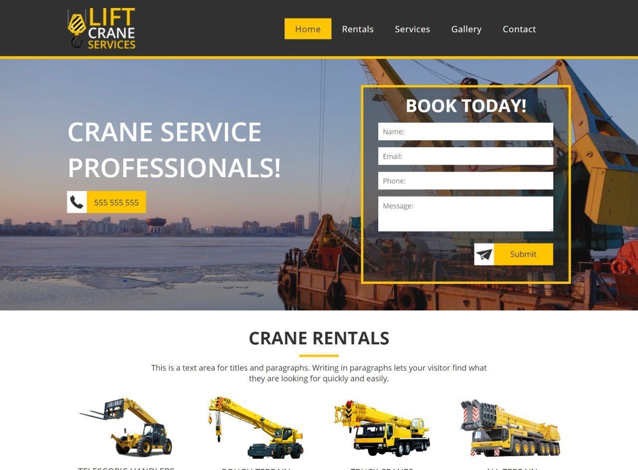 A landing page for a crane service company