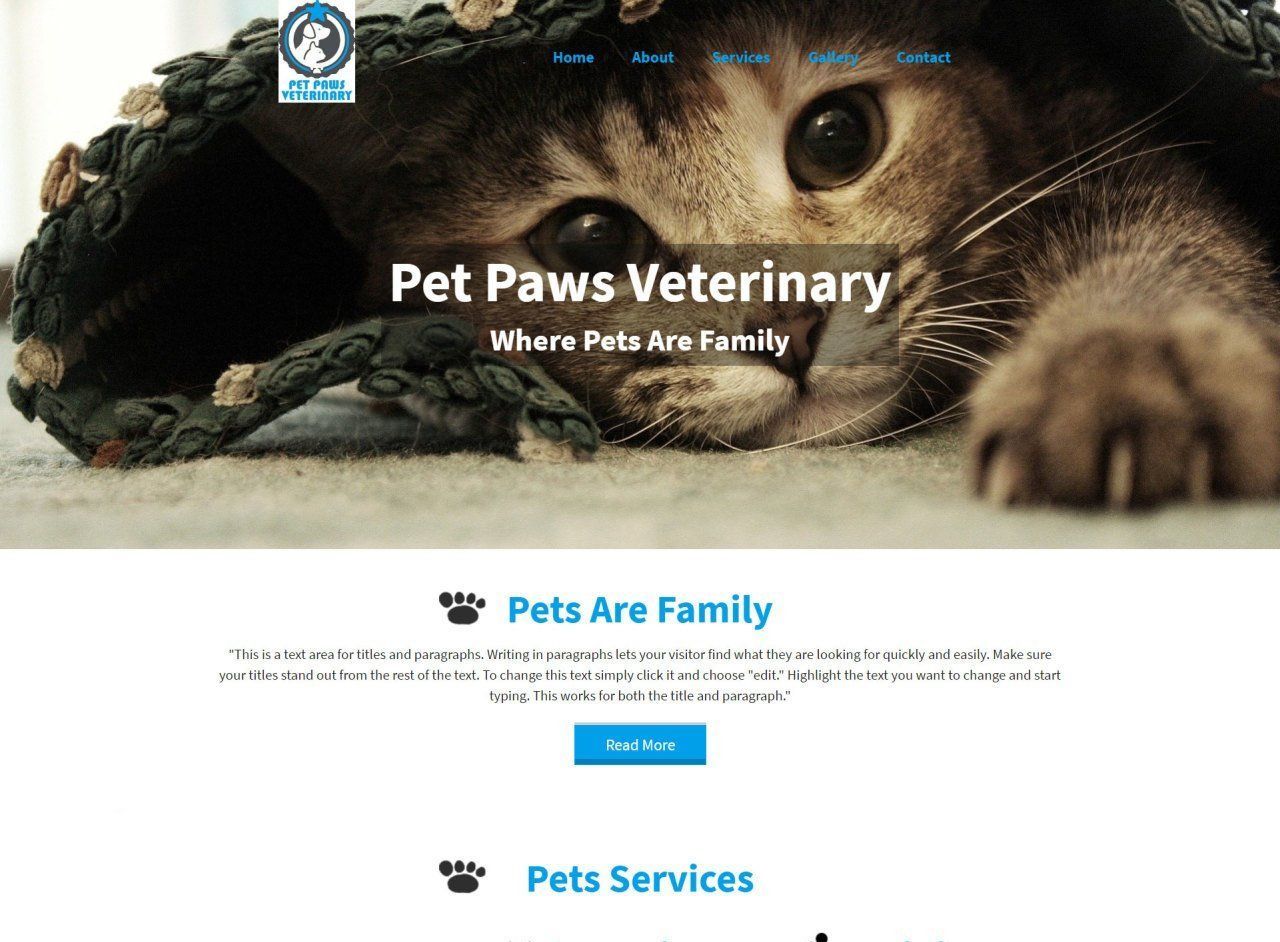A website for pet paws veterinary where pets are family