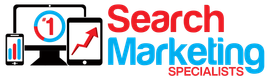 The logo for search marketing specialists shows a computer , tablet , and cell phone.