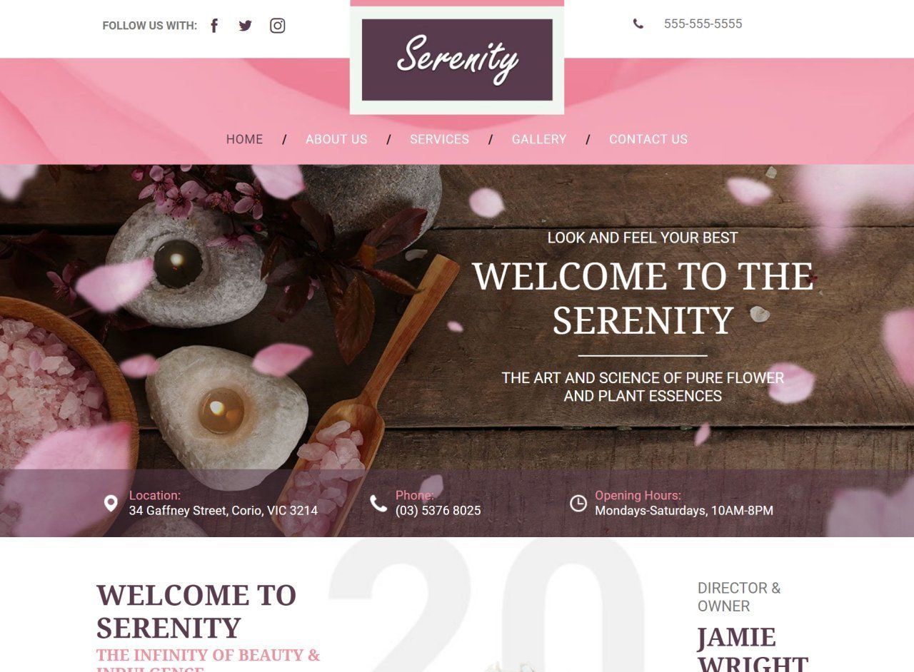 A screenshot of a website for a spa called serenity.