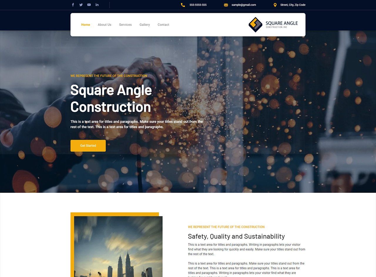 A screenshot of a website for square angle construction.