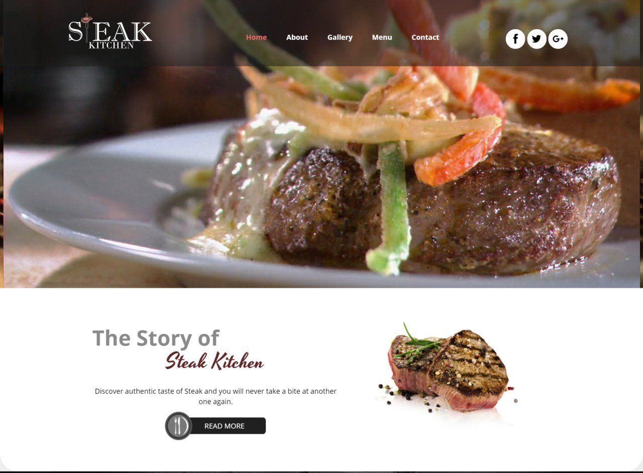 A website for steak kitchen shows a plate of food