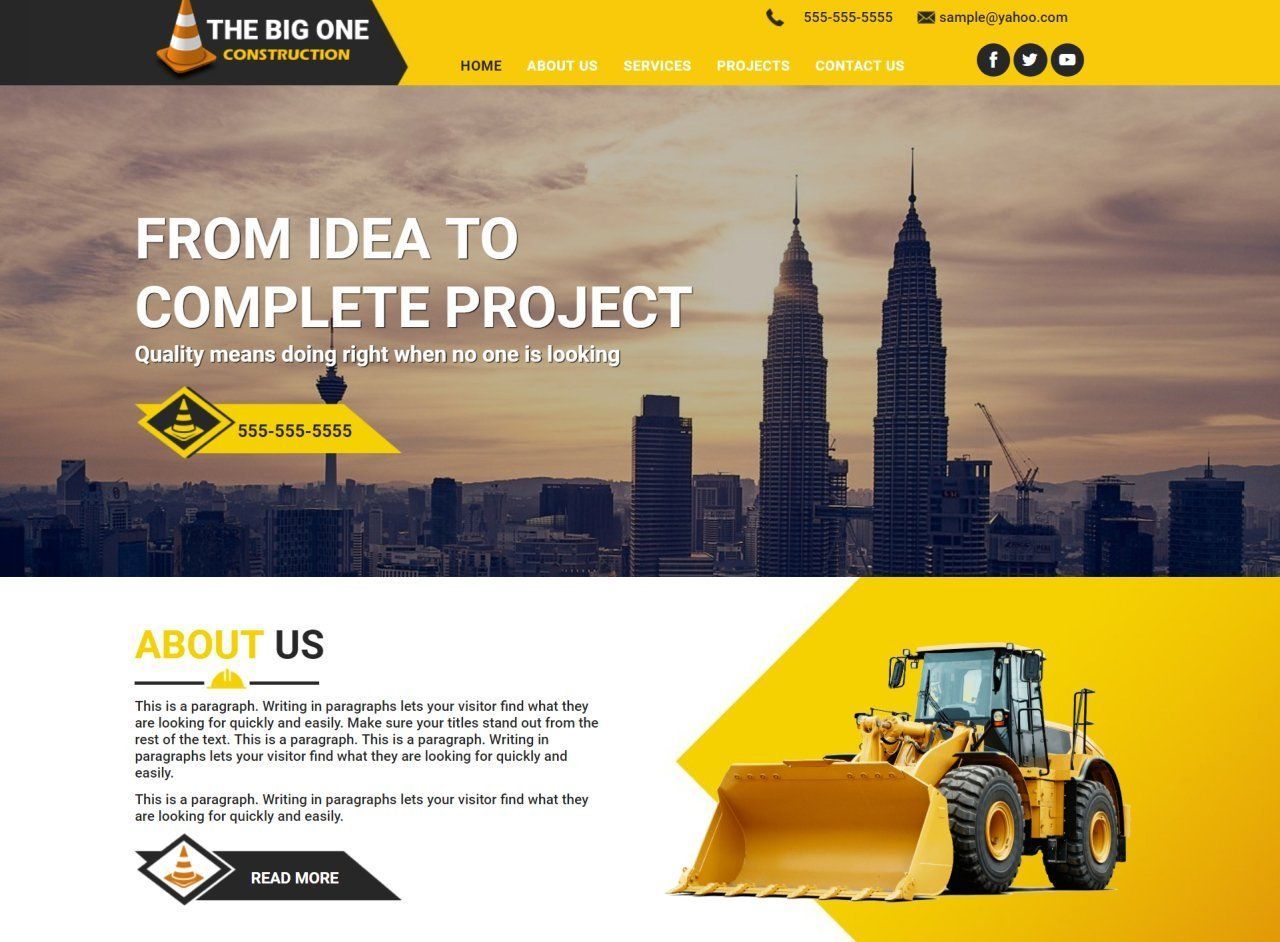 A website for a construction company called the big one