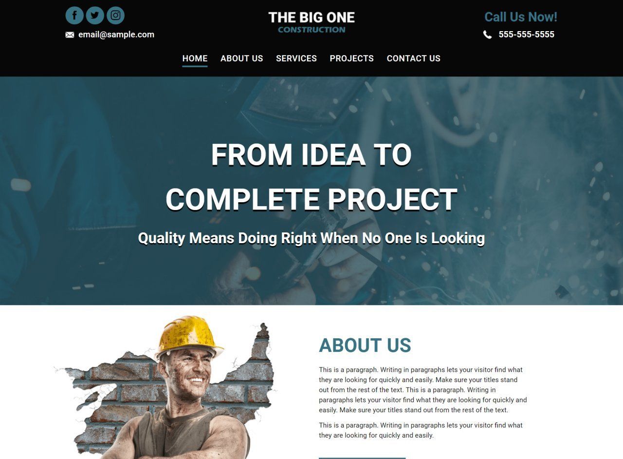A construction worker wearing a hard hat is on the homepage of a website.