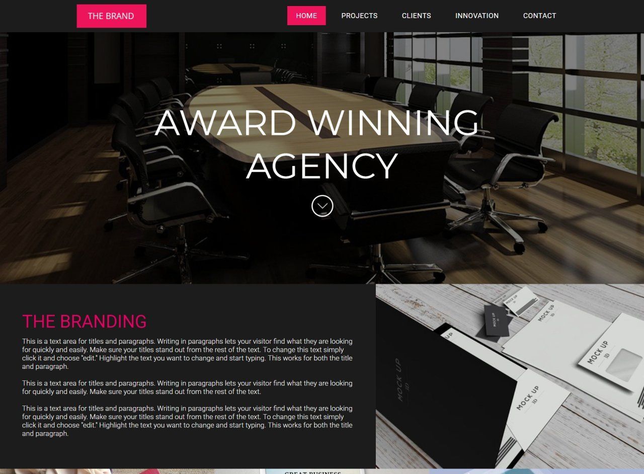 A screenshot of a website for an award winning agency