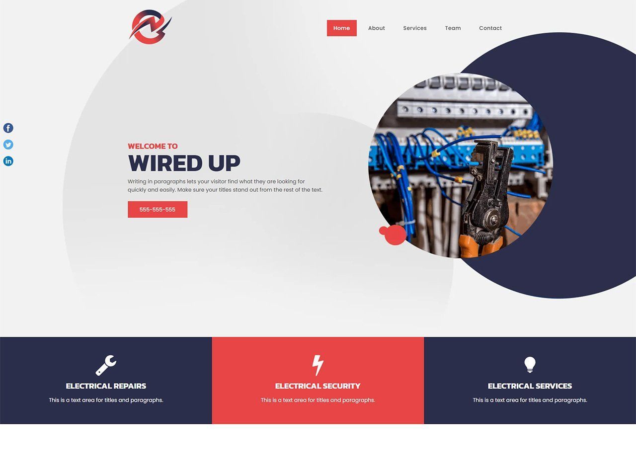 A screenshot of a website for a company called wired up.