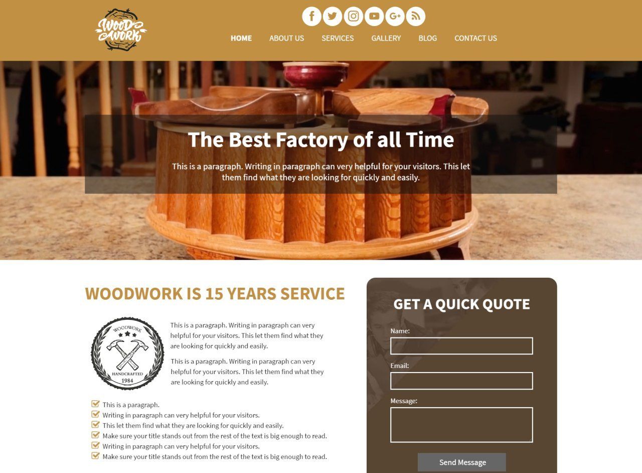 A website for a company called woodwork is 15 years service
