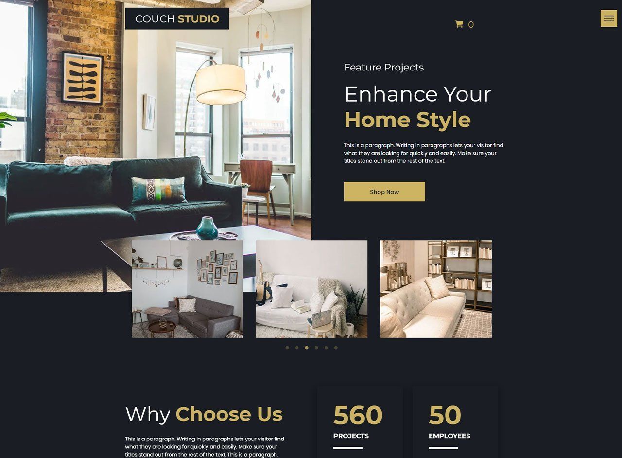 A screenshot of a website for a home style company.