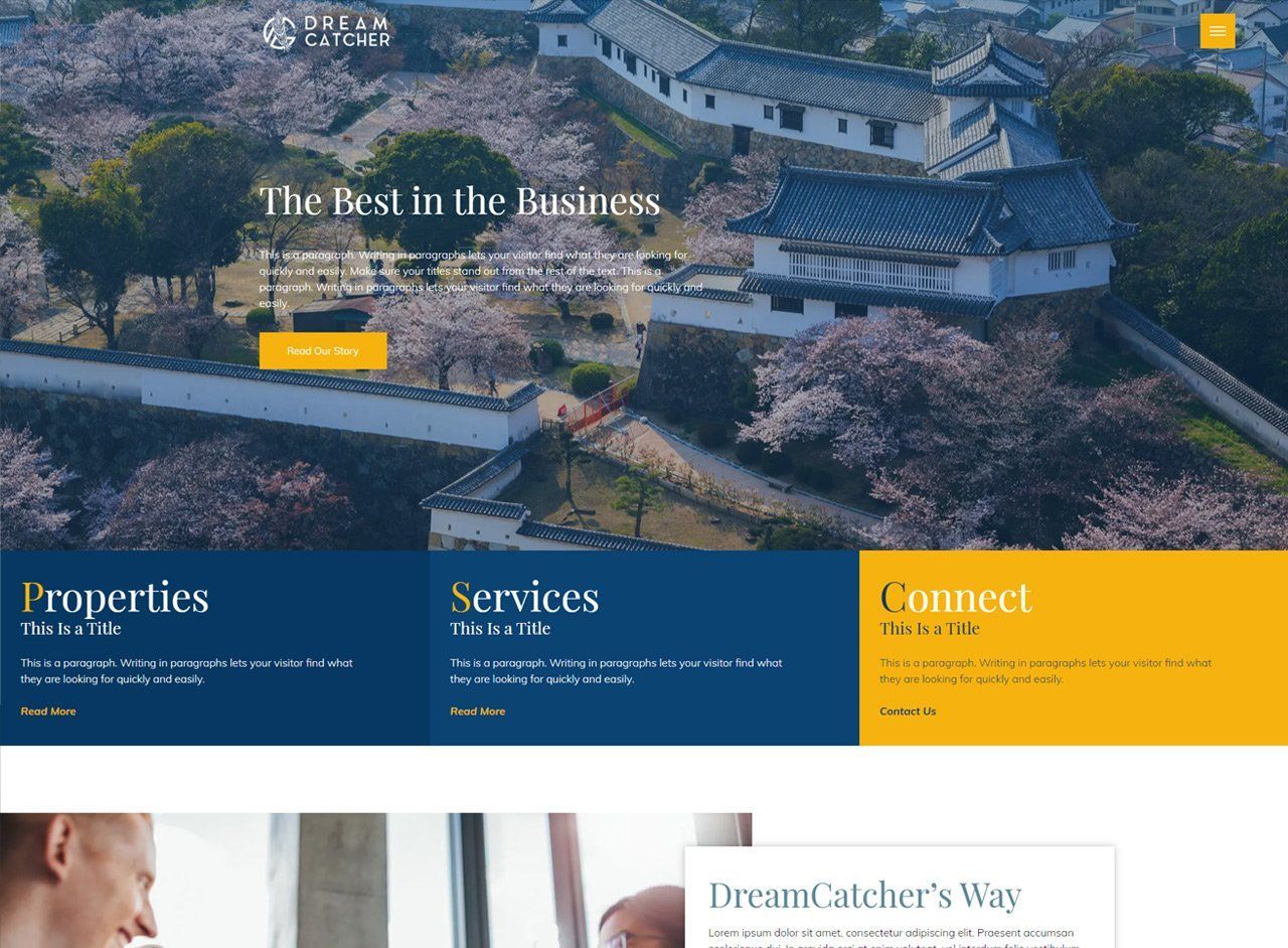 A screenshot of a website with a castle in the background.