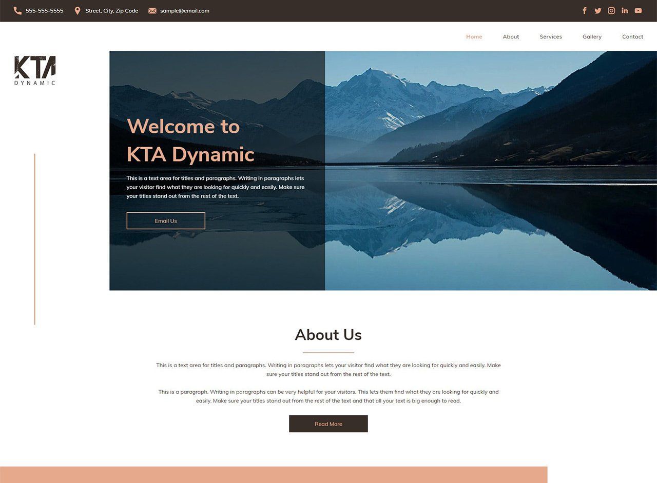 A website with a picture of a lake and mountains on it.