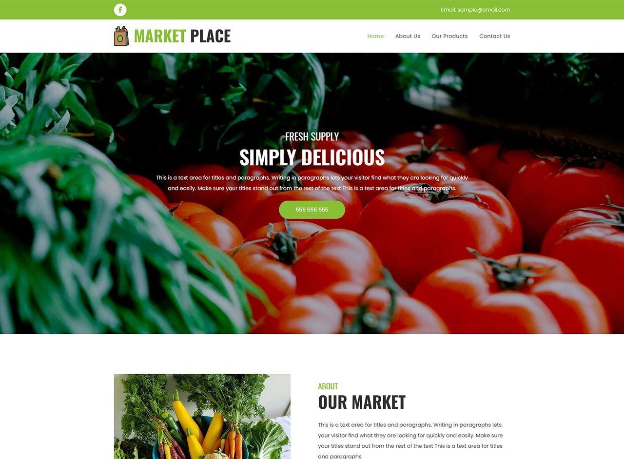 A screenshot of a website for market place showing tomatoes and other vegetables