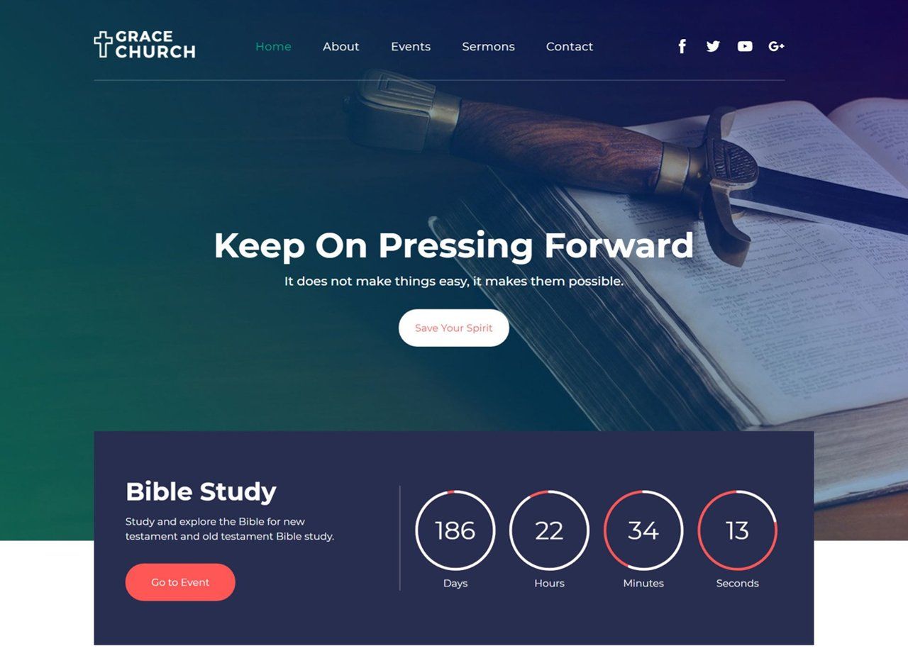 A screenshot of a website for a church called grace church.